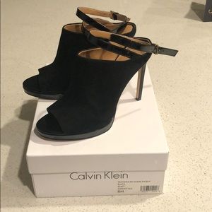 Calvin Klein Black “Samantha” Ankle Strap Mule